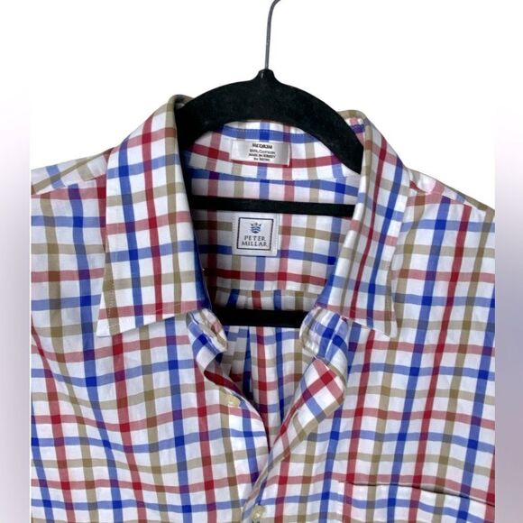 Peter Millar Men’s Sz Med Plaid Casual Cotton Button Down Shirt - Picture 2 of 3